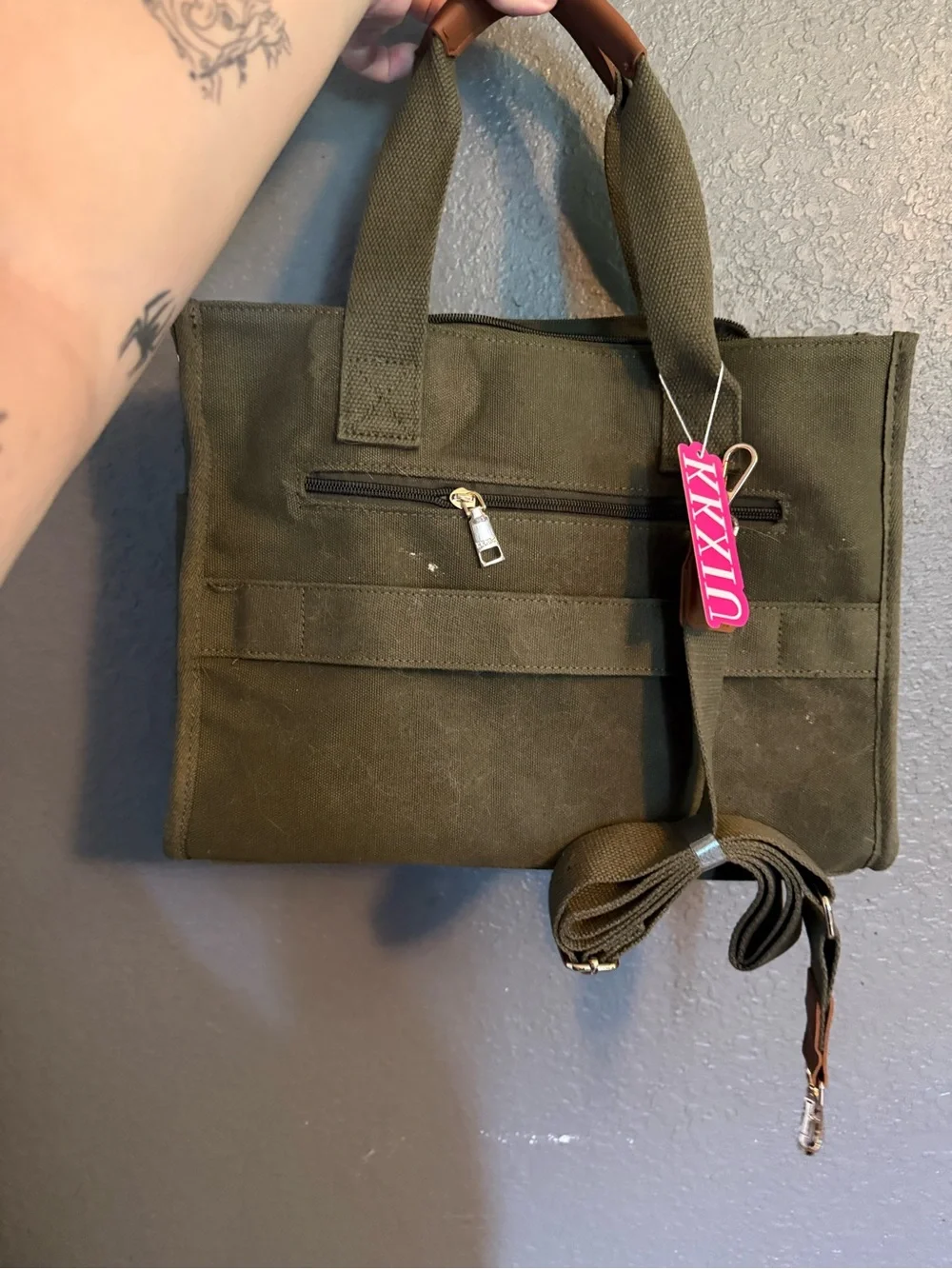 Olive Green Canvas Brief Tote